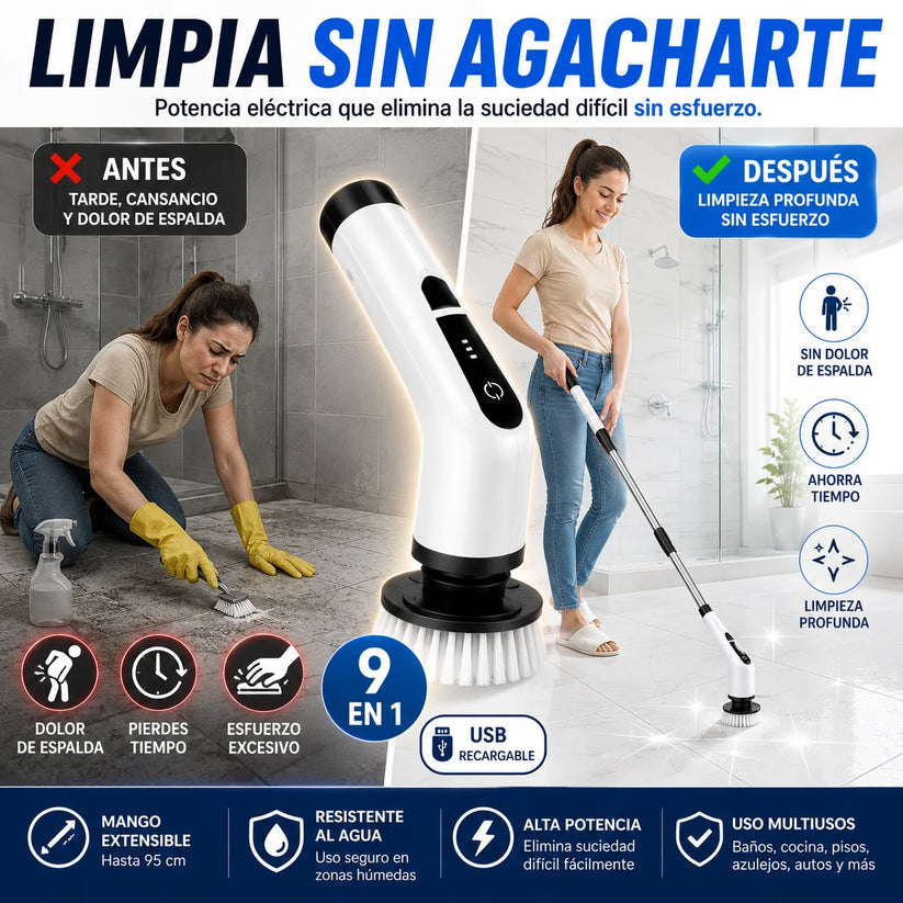 Cepillo Eléctrico Recargable De Limpieza 9 En 1 | Limpia Sin Esfuerzo
