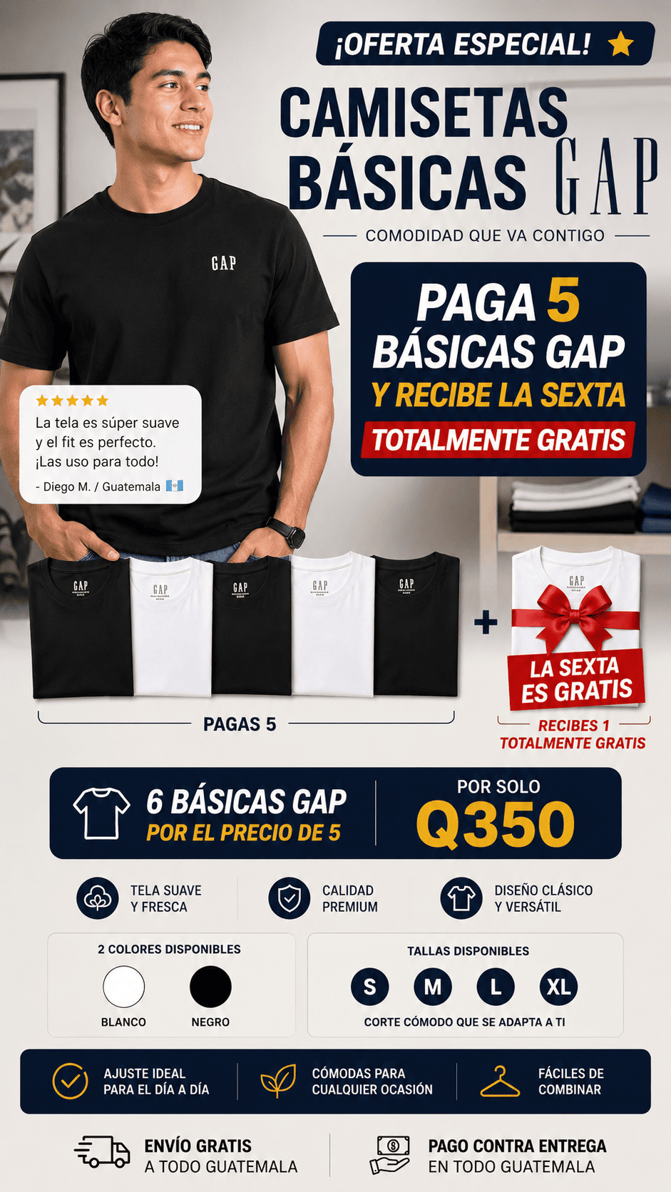 COMBO 5 PLAYERAS GAP Y RECIBE LA SEXTA GRATIS