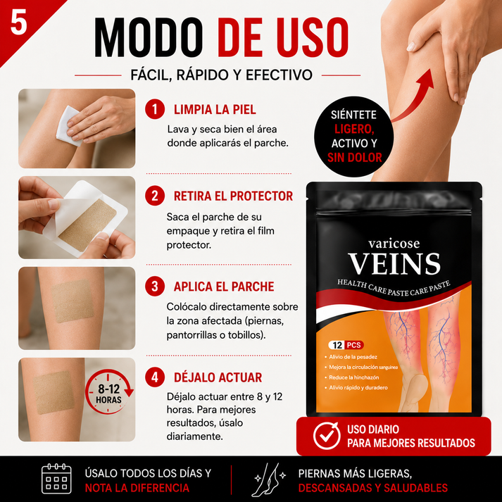 Parches Varices™ Alivio Diario, Sensación de Ligereza y Bienestar Desde la Primera Aplicación
