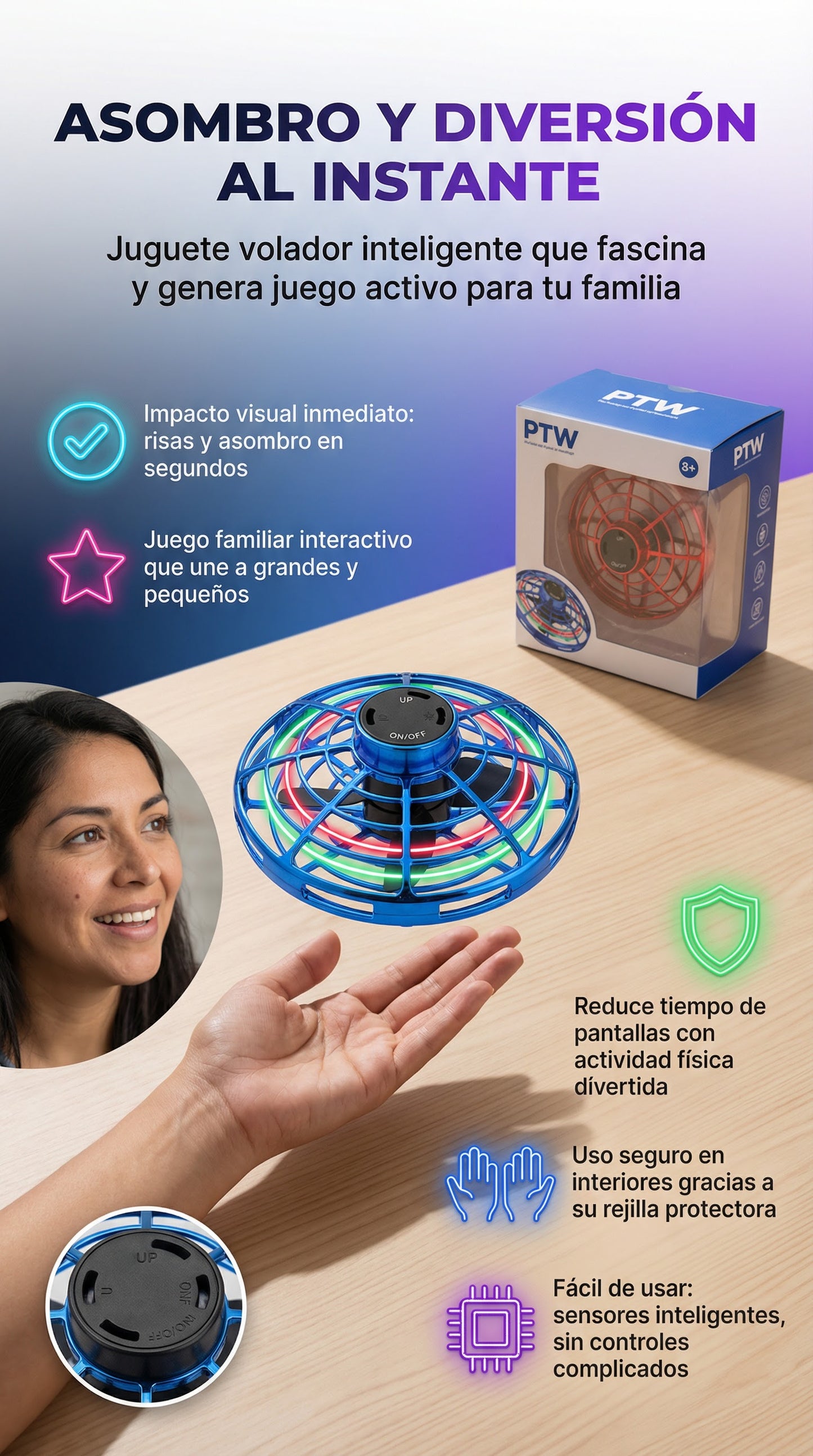 SkySpin UFO Pro - Juguete volador interactivo con sensor de inducción